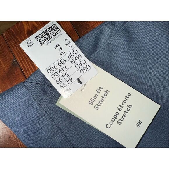 H&M Men’s Dress Pants 38R Slim Fit Stretch Gray/Blue - Picture 9 of 10